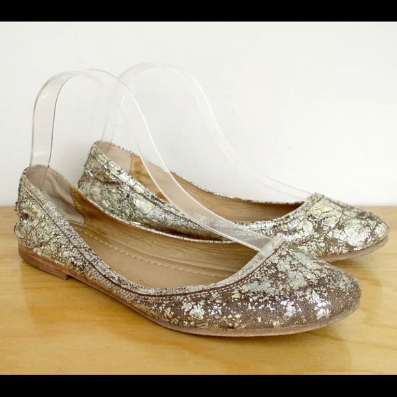 Frye Carson Metallic Gold Crackle Ballet Flat 8.5 - Picture 2 of 9